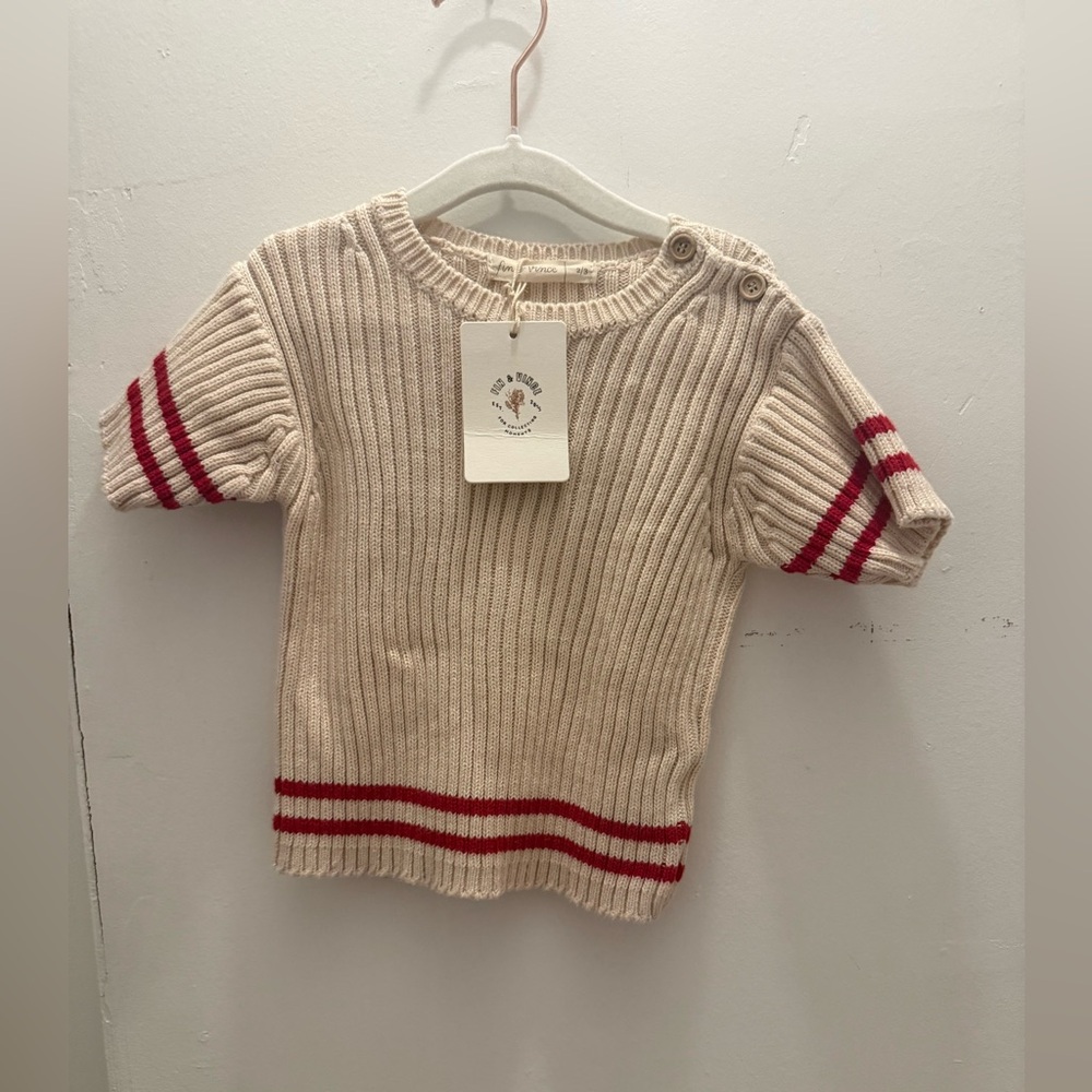 Fin and Vince NWT Kids Beige and Red Striped Knit Top SIZE 2/3